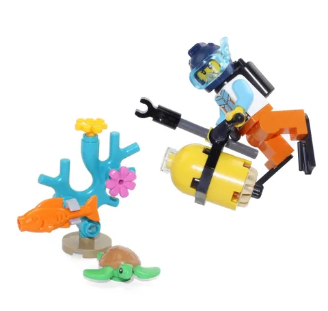 LEGO CITY Minifigure - Deep Sea Scuba Diver (with Turtle, Fish, Multicolored