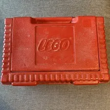 1984 - LEGO - Red Hard Plastic Carrying Case/Storage Container + PARTS