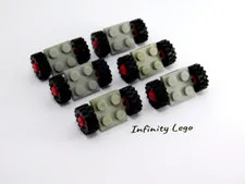 6 LEGO 1980-1986 Vintage Light Grey Plate 2x2 w/ Red Wheels & Tire 21 x 8 - 6pc
