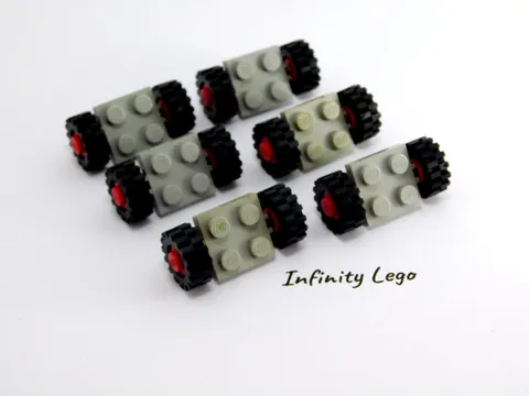 6 LEGO 1980-1986 Vintage Light Grey Plate 2x2 w/ Red Wheels & Tire 21 x 8 - 6pc