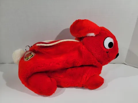 Vintage Lego Duplo Red Bunny Rabbit Zippered Plush Storage Carrying Bag Keychain