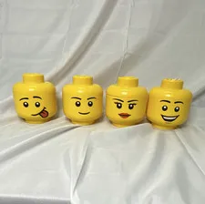 LEGO Yellow Stackable Minifigure Storage Head Containers Lot of 4