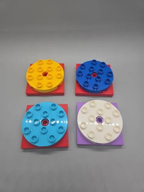 Lego Duplo Turntable Spinning Base Lot Of 4 Red Blue Yellow White Purple