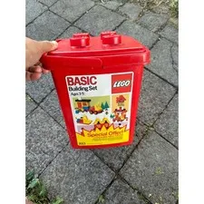 Vintage 1987 LEGO Basic Building Set 1613 Red Storage Bucket 359 Pieces Retro