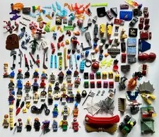 BIG MESS of Assorted LEGO Minifigures, Accessories, and Parts