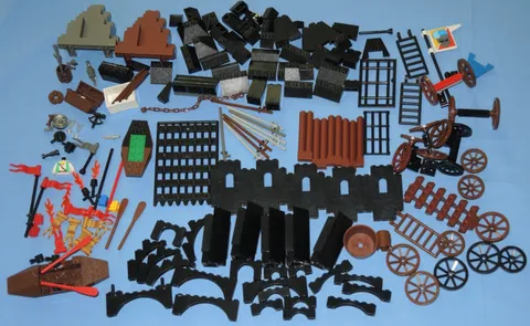 LEGO Castle Lot~Spears,Flags,Panels,Arches,Slopes,Wagon Wheels,Gate