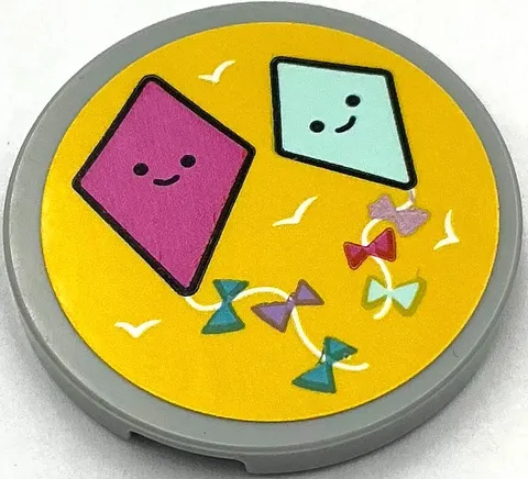 Lego New Light Bluish Gray Tile Round 3 x 3 Dark Pink and Light Aqua Kite Part