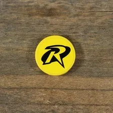 LEGO Batman Yellow Tile Round 2x2 Black R Outline (Robin Logo) Pattern 4150pb040