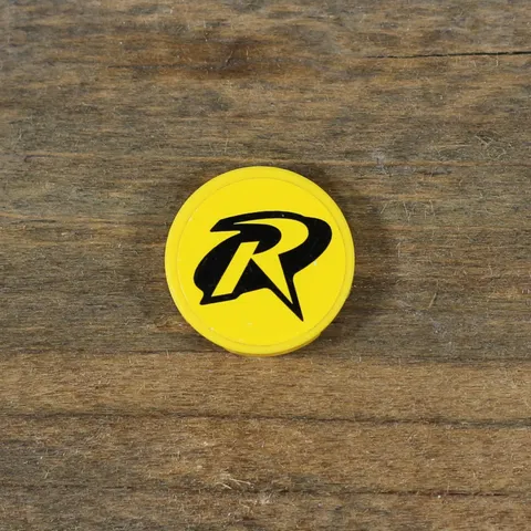 LEGO Batman Yellow Tile Round 2x2 Black R Outline (Robin Logo) Pattern 4150pb040