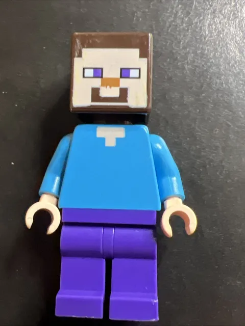 LEGO min009 Steve (Light Nougat) - Dark Purple Legs Minecraft Minifigure