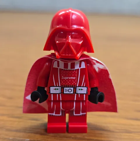 Brickluv Red Darth Vader Style Minifigure w/ Supreme Print Cape, Helmet & Torso