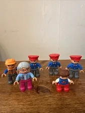 Lot of 6 LEGO duplo figures construction worker, Grandma, Boy W/ Red Car, Train