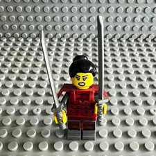 LEGO Samurai Warrior Minifigure - Red Outfit Black Hair w/ 2 Swords Plastic