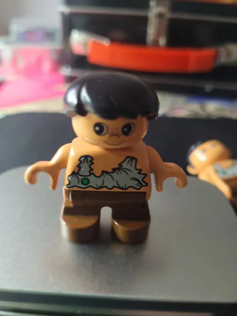 1x LEGO Duplo Figure Child Boy Stone Age Brown Hair Black Caveman