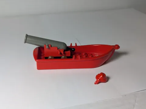 LEGO Red Pirates Minifig Row Boat Oarlocks, Red Pirate Cap, Cannon w/Wheels