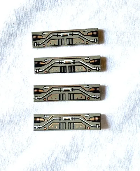 Qty 4 LEGO Tile 1x4 with Star Wars Black, Copper, and Silver Circuitry 2431px2