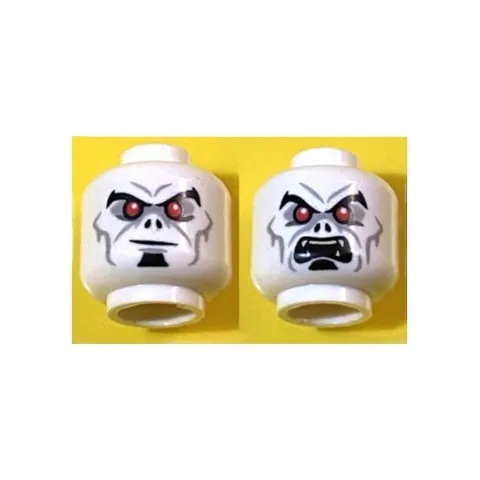 LEGO - Minifig Head Black Eyebrows & Soul Patch, Red Eyes Smirk / Angry w/ Fangs