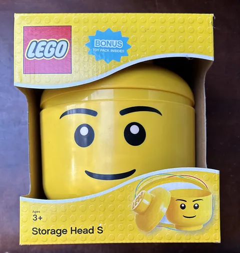 Lego Minifigure Head Storage Container Box Small Smiling Boy Face