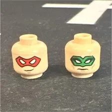 LEGO Minifigure Heads Lot of 2 Printed Mask Face (Red & Green)