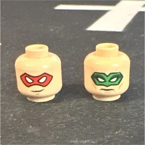 LEGO Minifigure Heads Lot of 2 Printed Mask Face (Red & Green)