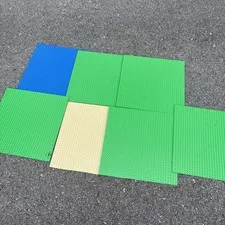 Lot of 7 Lego Base Plates Baseplates Green Blue tan. Has glue on bottom 