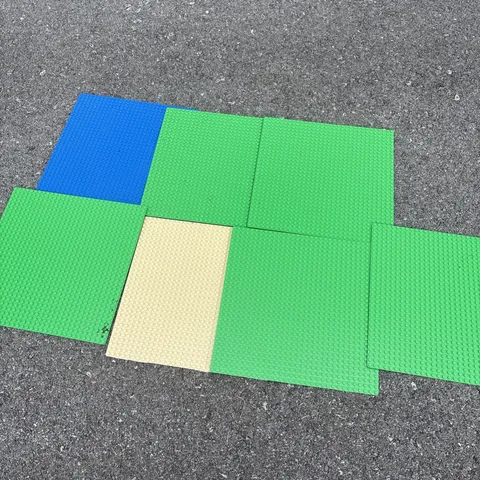 Lot of 7 Lego Base Plates Baseplates Green Blue tan. Has glue on bottom 