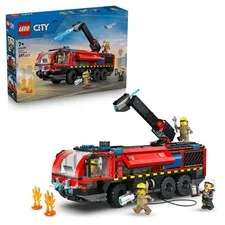LEGO City Airport Fire Engine Truck Toy - Emergency Vehicle Model Kit w/ 4 Firef