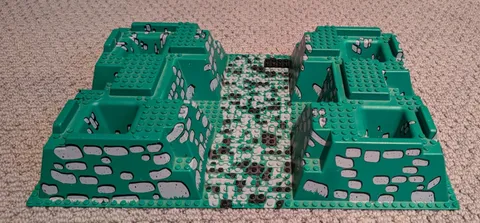 LEGO Green 32 x 48 Raised Baseplate with 4 Corner Pits and a Rock Path Pattern