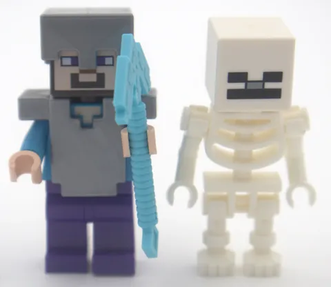 LEGO Minecraft Minifigure Lot – Armored Steve w/ Pickaxe & Skeleton Mob