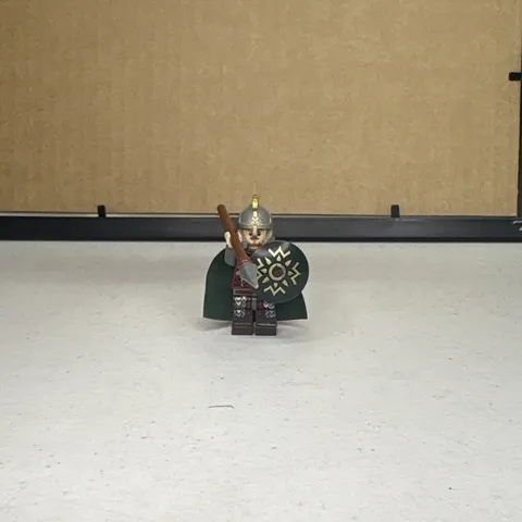 LEGO Minifigure Eomer; Warrior Soldier w/ Helmet, Green Cape, Spear & Shield