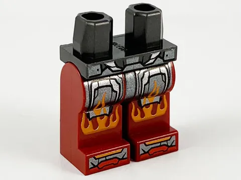 LEGO Pearl Dark Gray Hips and Dark Red Legs with Silver Armor and Orange Flames