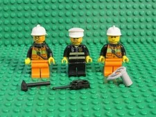 Lot of 3 town city fireman firemen LEGO minifigs firefighter fire tools T33