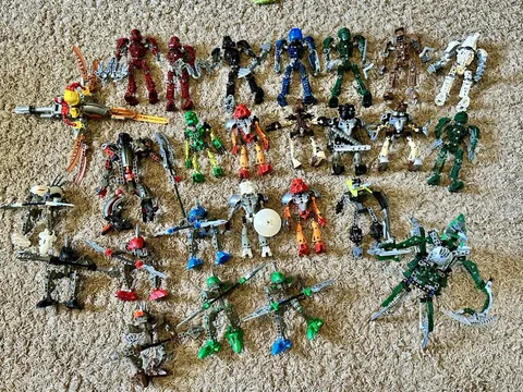 Vintage LEGO BIONICLE Assorted Figures and Parts Lot Huge Collection Canister