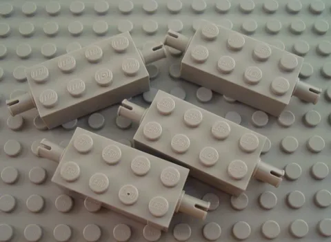 LEGO Lot of 4 Light Gray 2x4 Bricks with 2 Car Vehicle Axle Pins