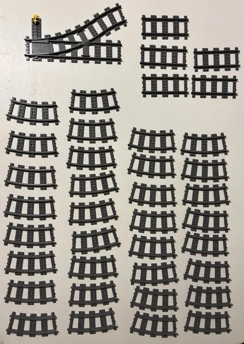 LEGO Train Track Lot – 39 Pieces – Dark Gray Curved Straight Switch Track Bundle
