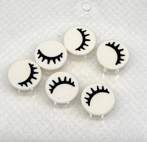 LEGO Parts - White Tile, Round 1 x 1 Black Eye Closed - No 98138pb028 - QTY 6