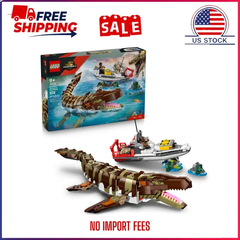 LEGO Jurassic World Mosasaurus Boat Mission Building Toy Set 76974