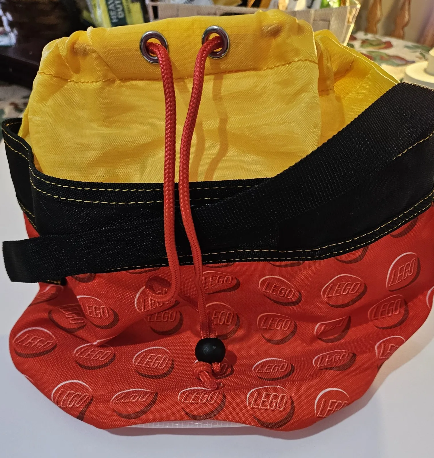 Lego Red Yellow Black Logo Pattern Cinch Bag Bucket Drawstring Storage Travel