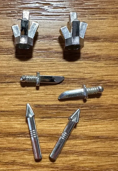 6 chrome silver LEGO minifigure accessories Crystal Dagger Arrow