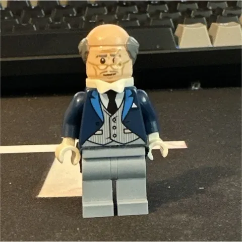 LEGO Alfred Minifigure Blue Suit Jacket, Gray Pants, Tan Hair, Glasses