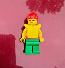 LEGO Female Minifigure Red Hair Ponytail Yellow Life Jacket Vest Green Legs