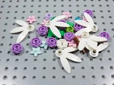 LEGO Lot of 30 Plants Minifig Leaves Flowers Stem Minifig White Lavender Pink BT