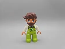 Lego Duplo Figure Recycle Man brown hair beard white/lime