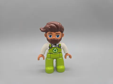 Lego Duplo Figure Recycle Man brown hair beard white/lime