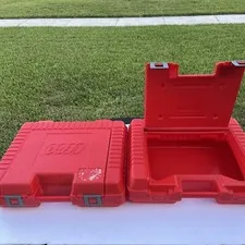 2X LEGO Red Carrying Storage Hard Case Suitcase Flip Top Door Plastic USA 1985