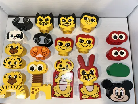 25 pc Set Vintage Lego Duplo My First Pieces Rabbit Cat Boy Girl Dog Faces/Heads