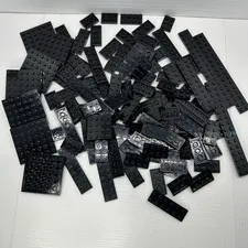 Lego Parts Pieces - Black Plates Lot Of 110 Various Sizes