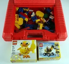 Lego Duplo Lot 40202 31014 Sets w/ Storage Carrying Case Red Plastic Box Bin