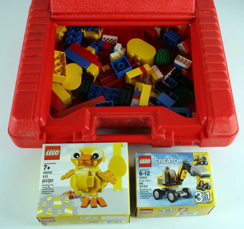 Lego Duplo Lot 40202 31014 Sets w/ Storage Carrying Case Red Plastic Box Bin