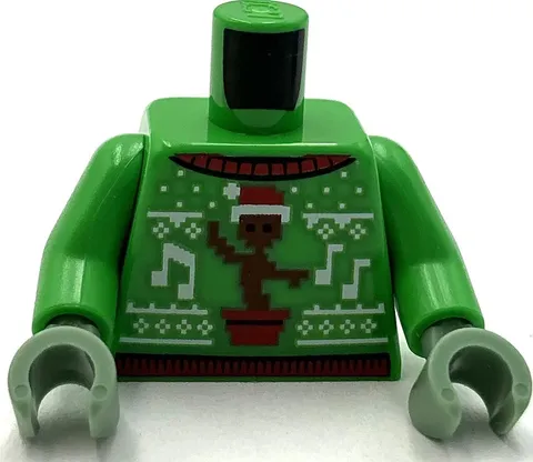 Lego New Minifig Bright Green Torso Knit Fair Isle Holiday Sweater w/ Santa Hat